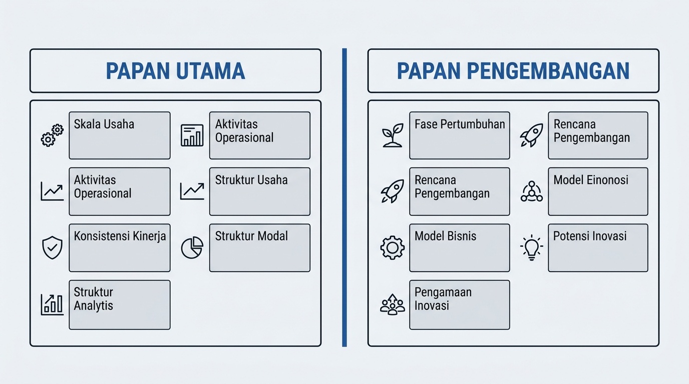 Papan pencatatan yang membedakan papan utama dan papan pengembangan