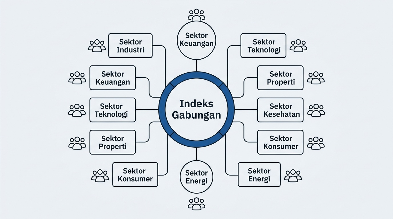 Diagram konstituen indeks IHSG dan indeks sektoral yang disusun berlapis
